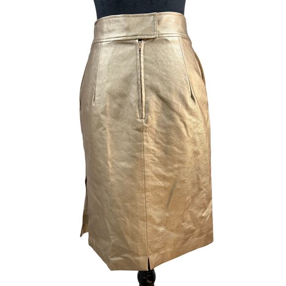 FRNCH Paris Gold Vegan Leather Pencil Skirt Women’s Small Metallic Chic - Picture 3 of 11
